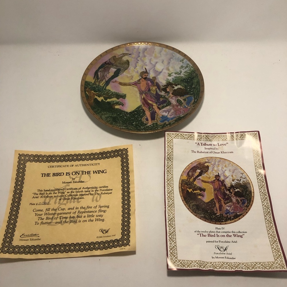 “The Bird Is on the Wing” Decorative Porcelain Plate with Romantic Scene